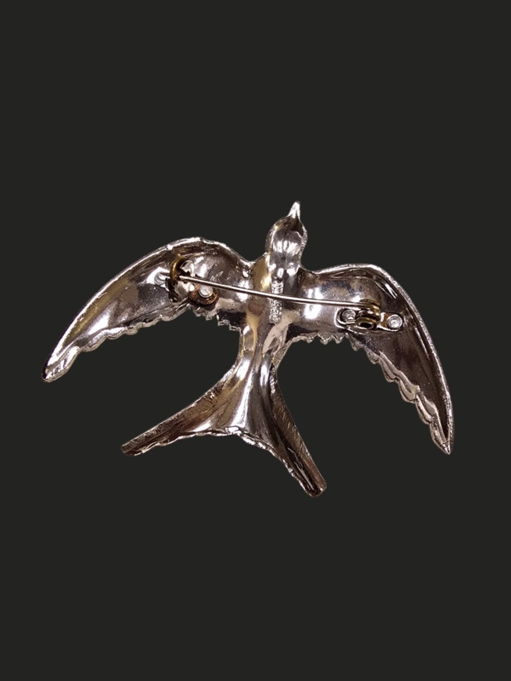 Vintage Swallow Brooch in Eloxal Metal and Faux Marcasites from Germany - Picture 4 of 5